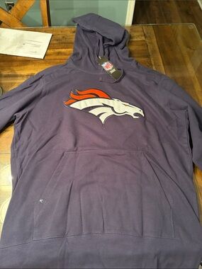 NFL Denver Broncos Hoodie Navy Blue with Orange & White Logo